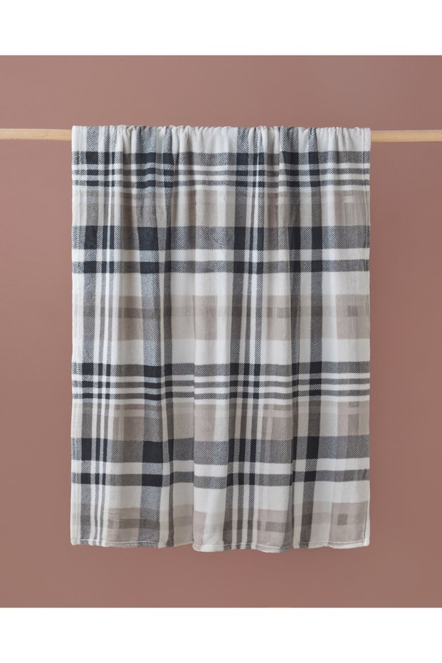 Nora Plaid Printed Supersoft Tv Blanket 120X160 cm Cream-Black