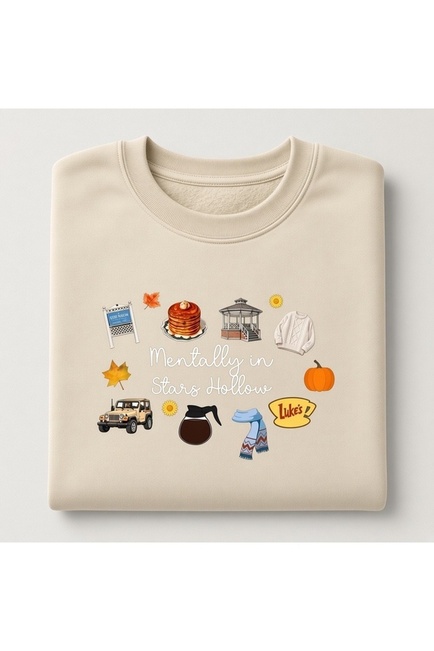 Gilmore Girls Stars Hollow Printed Cotton 3 Thread Threaded Crew Neck Oversize Sweatshirt