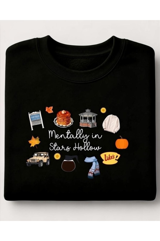 Gilmore Girls Stars Hollow Printed Cotton 3 Thread Threaded Crew Neck Oversize Sweatshirt