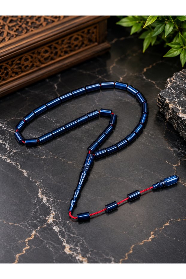 Navy Blue Cut Model Fire Amber Prayer Beads