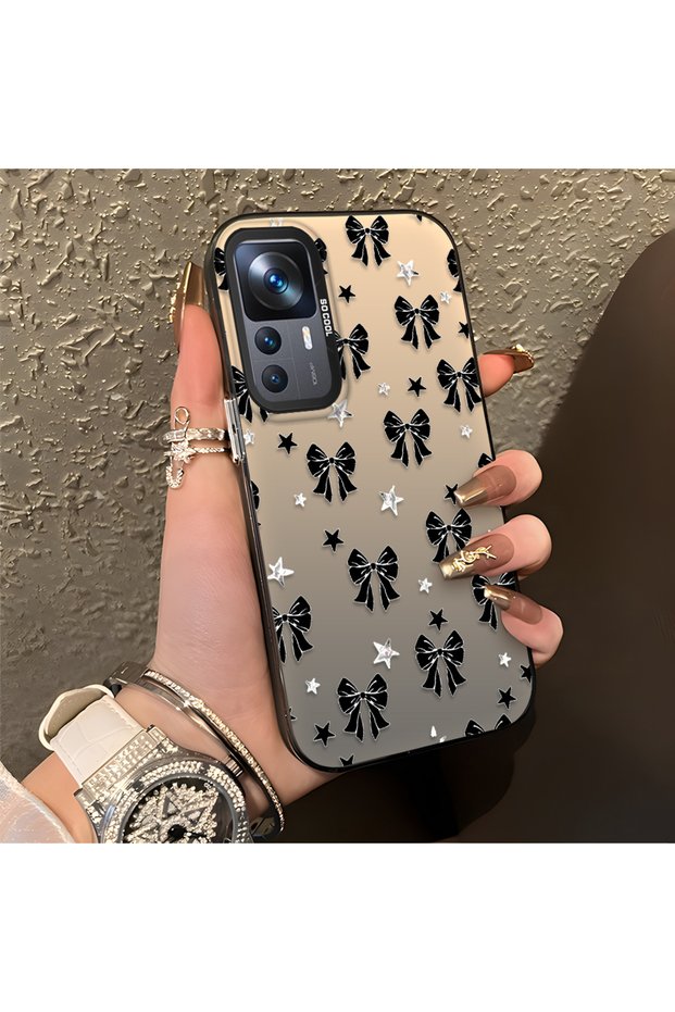 Mi 12T/12T Pro Compatible Stylish Black Bow Full Print Case, Non-Slip Edge, Anti-Fingerprint