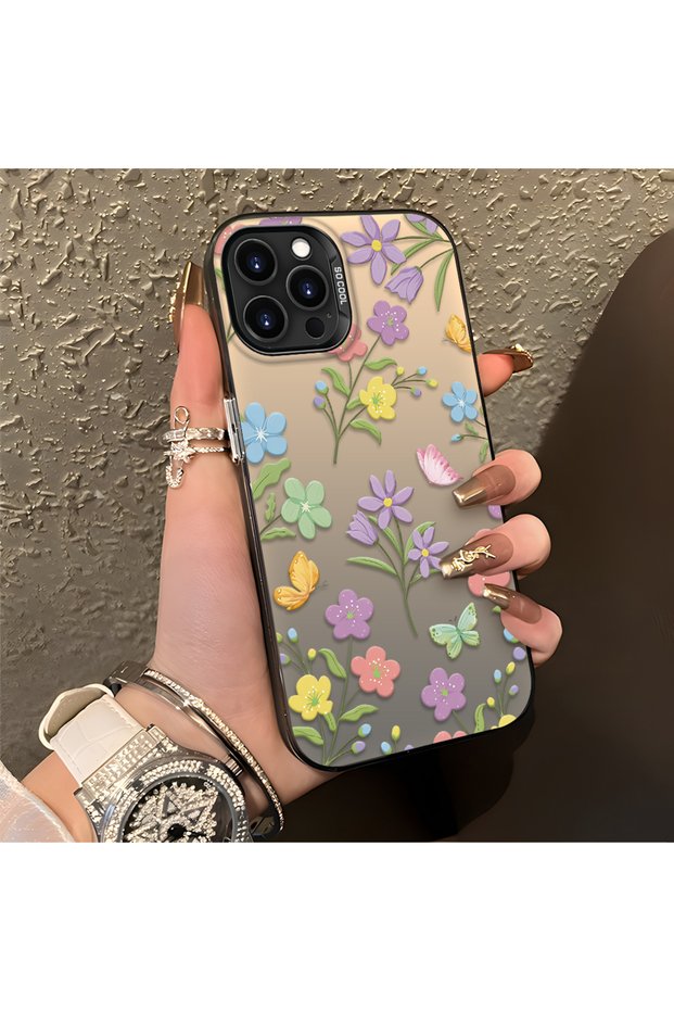 iPhone 13 Pro Max Compatible Colorful Flower and Butterfly Case, Shock Absorbing Structure, Matte Texture