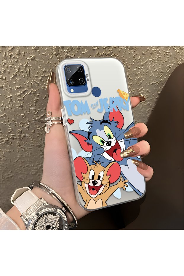 Realme C15/C25/C25S Compatible Cute Cartoon Cat and Mouse Case, Shock-Absorbing Structure, Matte Texture
