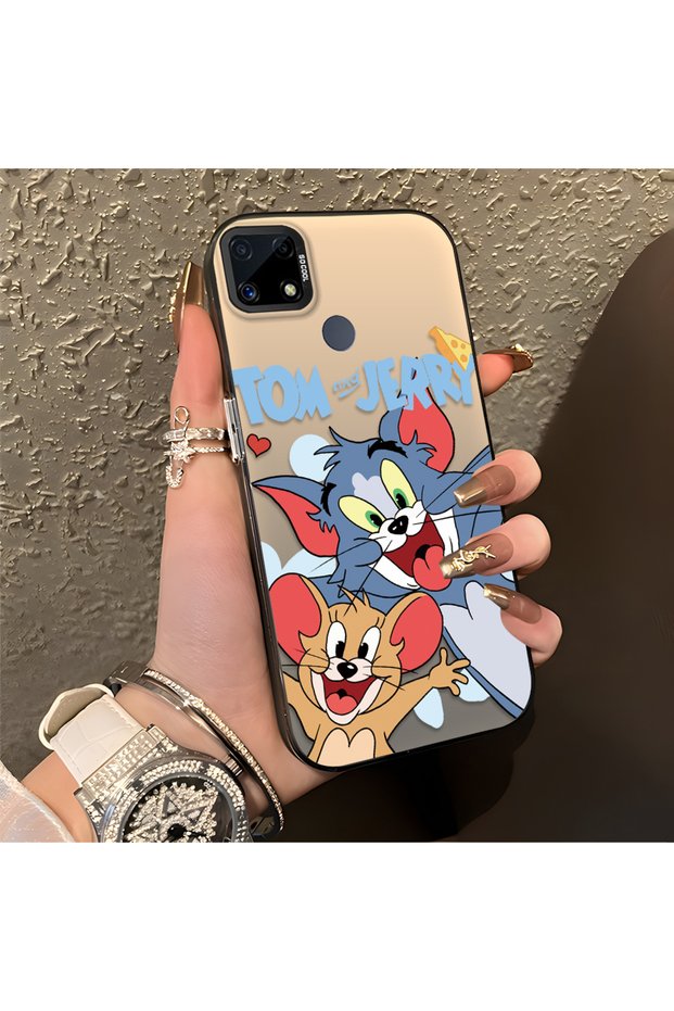 Realme C15/C25/C25S Compatible Cute Cartoon Cat and Mouse Case, Shock-Absorbing Structure, Matte Texture
