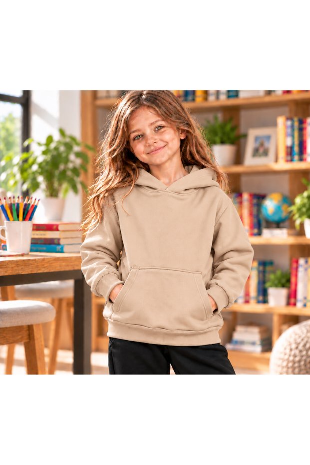 Girls' Hooded Oversized Sweatshirt with Kangaroo Pocket