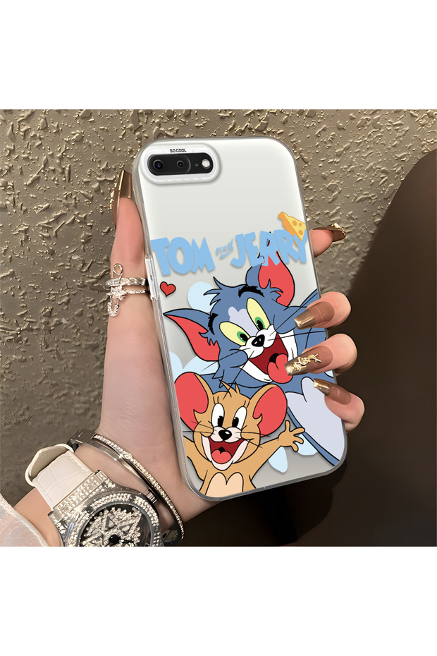 Cute Cartoon Cat and Mouse Case Compatible with iPhone 7 Plus/8 Plus, Shock-Absorbing Structure, Matte Texture