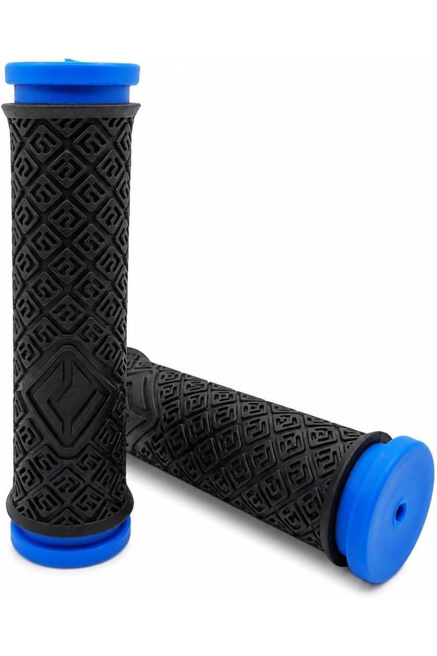 Bicycle Handlebar Grips, Anti-Slip Textured Rubber Bike Handle Grips, Comfortable Slip-On Replacement for MTB, Mountain, City & E-Bike, Black & Blue, 1 Pair