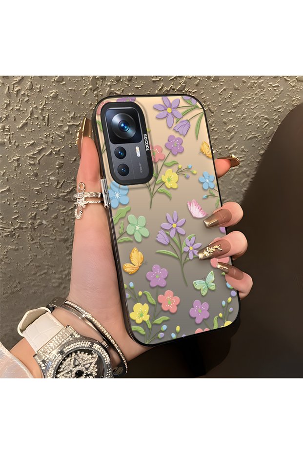 Mi 12T/12T Pro Compatible Colorful Flower and Butterfly Case, Shock Absorbing Structure, Matte Texture