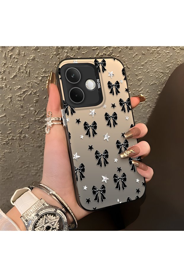 Oppo A5 Pro 4G/5G Compatible Stylish Black Bow Full Print Case, Non-Slip Edge, Anti-Fingerprint