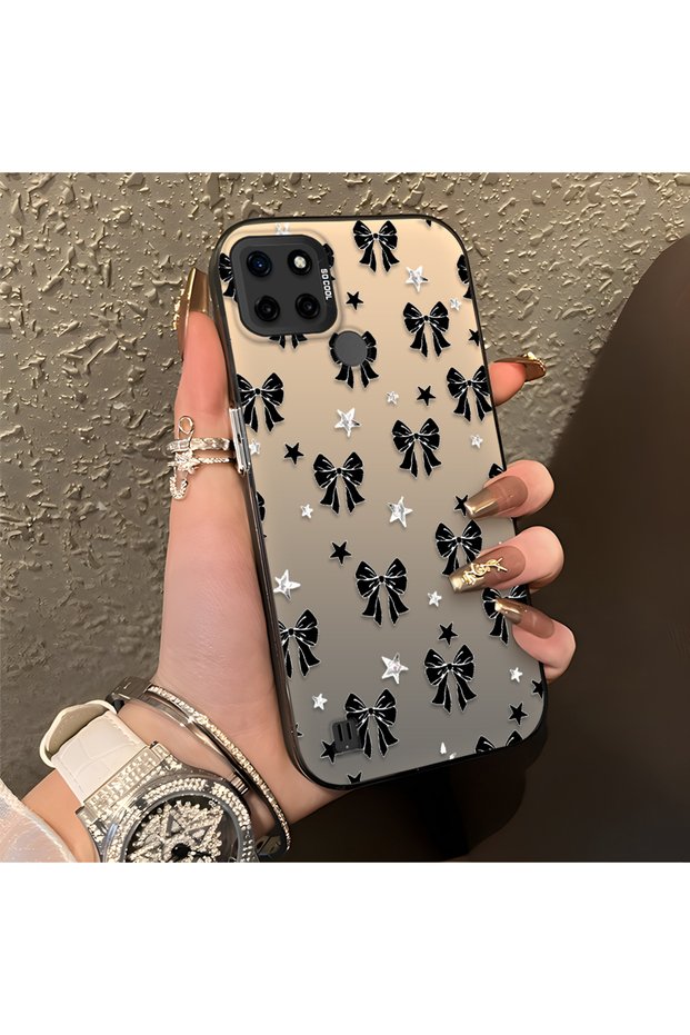 Realme C21Y/C25Y Compatible Stylish Black Bow Full Print Case, Non-Slip Edge, Anti-Fingerprint