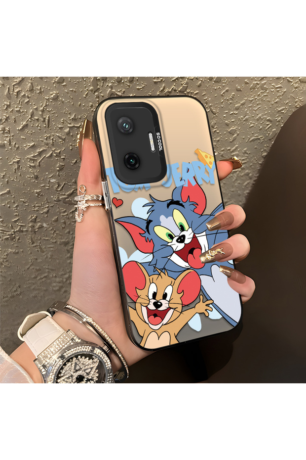 Poco F7 Compatible Cute Cartoon Cat and Mouse Case, Shock-Absorbing Structure, Matte Texture