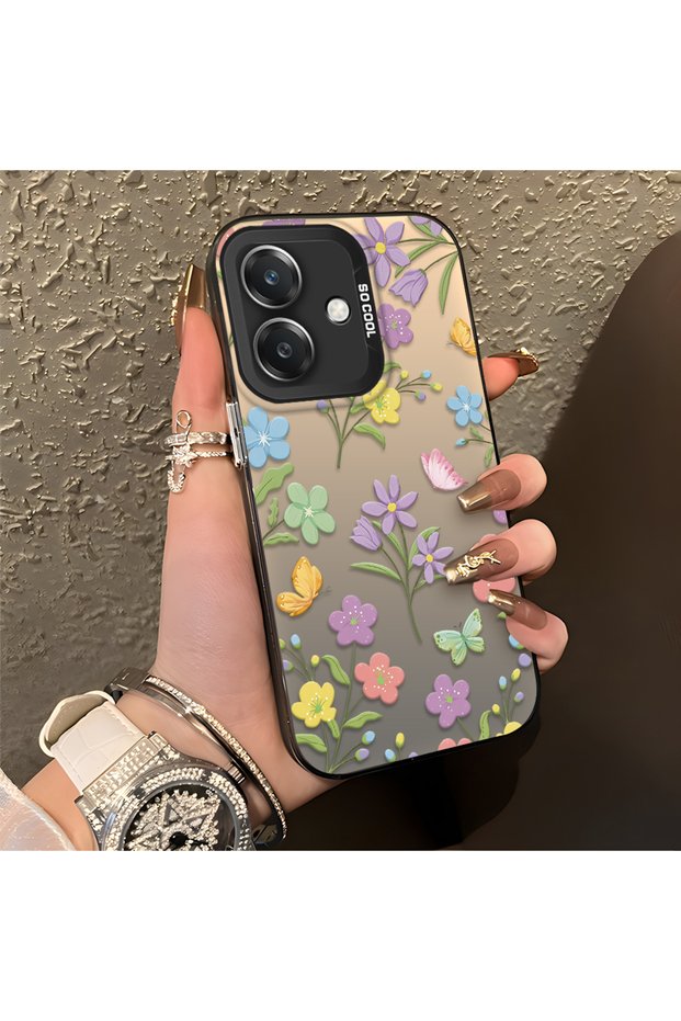 Oppo A3/A3X 4G/5G Compatible Colorful Flower and Butterfly Case, Shock Absorbing Structure, Matte Texture