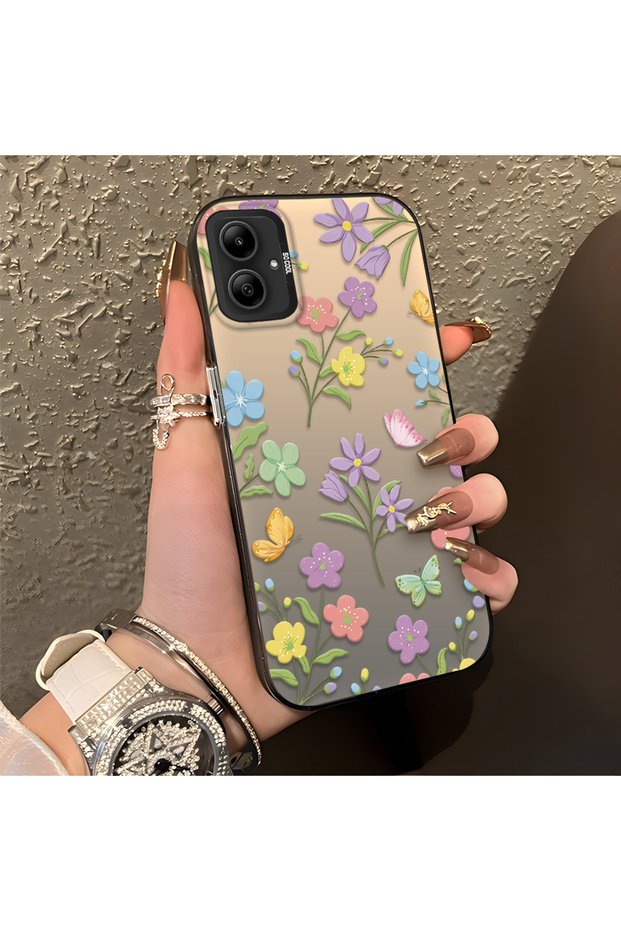 Samsung Galaxy A05 Compatible Colorful Flower and Butterfly Case, Shock-Absorbing Structure, Matte Texture