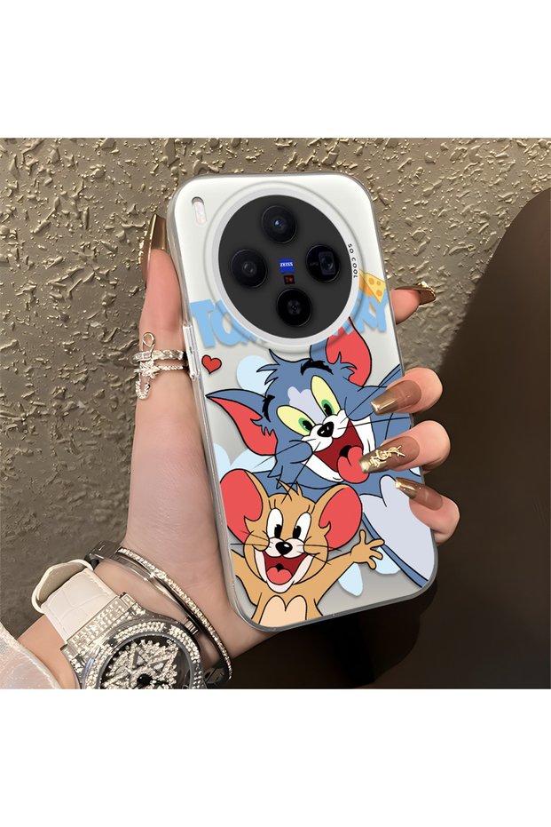 Vivo X300 Compatible Cute Cartoon Cat and Mouse Case, Shock-Absorbing Structure, Matte Texture