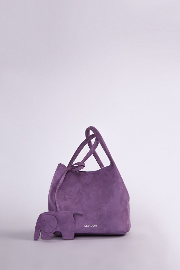 Suede Leather Elephant Figured Shoulder Bag Purple