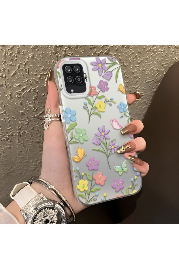 Samsung Galaxy A12/M12 Compatible Colorful Flower and Butterfly Case, Shock Absorbing Structure, Matte Texture