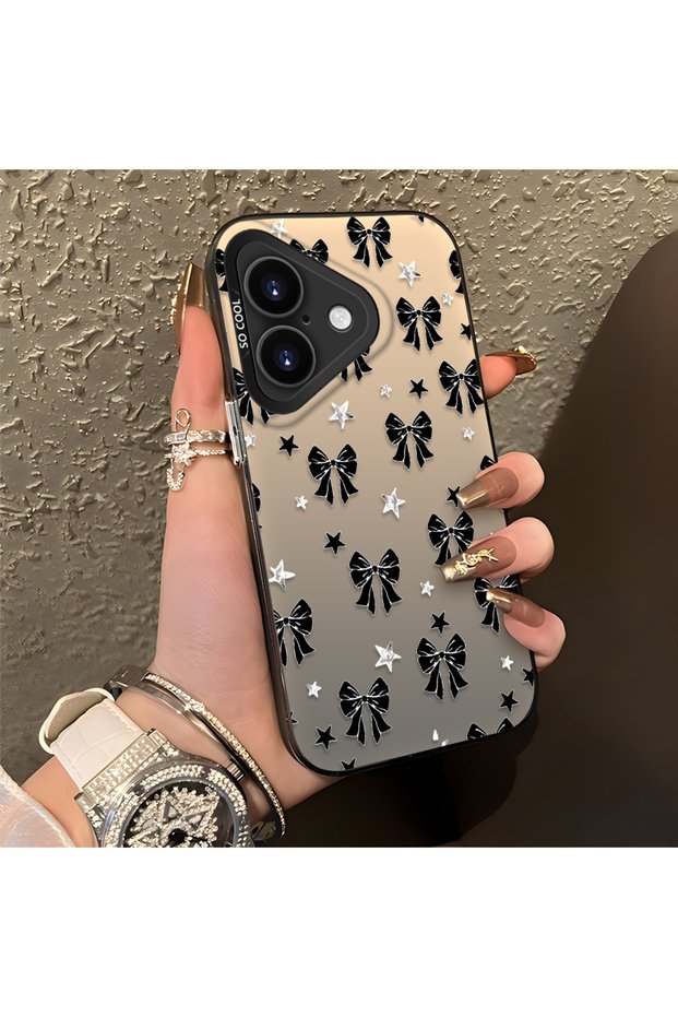 iPhone 17 Compatible Stylish Black Bow Full Print Case, Non-Slip Edge, Anti-Fingerprint