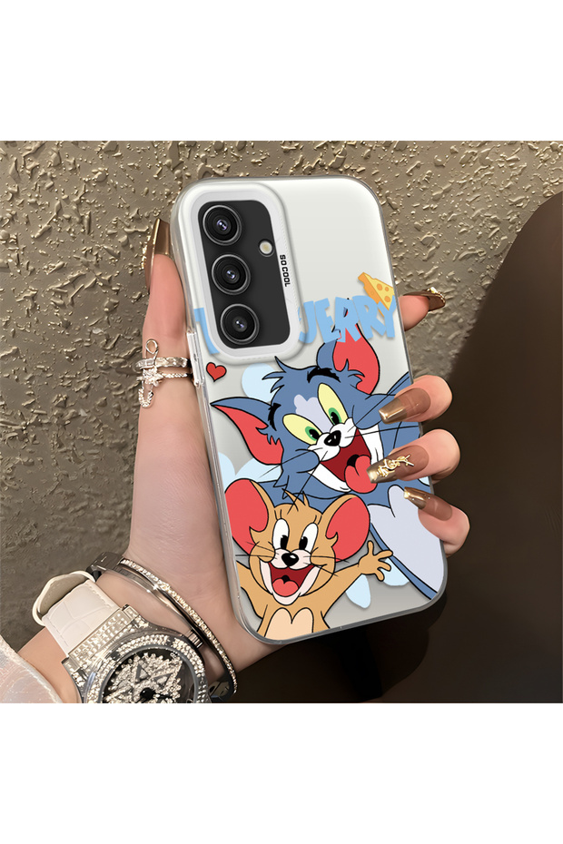 Samsung Galaxy S24 Compatible Cute Cartoon Cat and Mouse Case, Shock-Absorbing Structure, Matte Texture