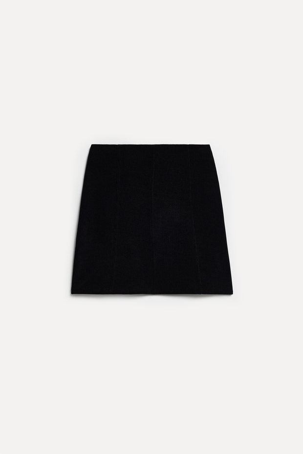Women's Black Straight Cut Velvet Mini Skirt