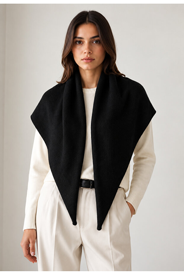 Black Premium Textured Triangle Shawl - 0610