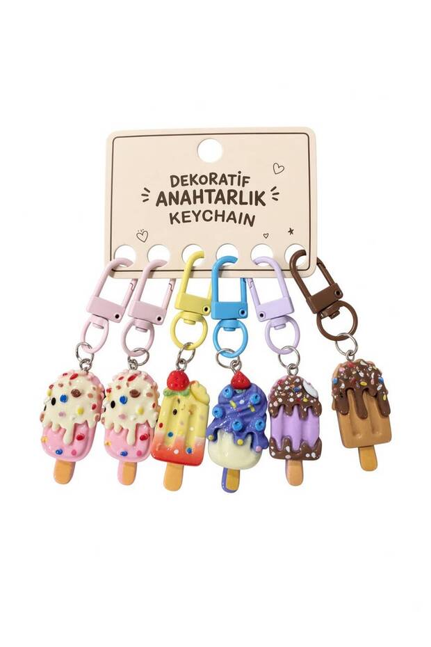 Cute Ice Cream Charm Keychain 1 Piece Comes in a Pack of 6