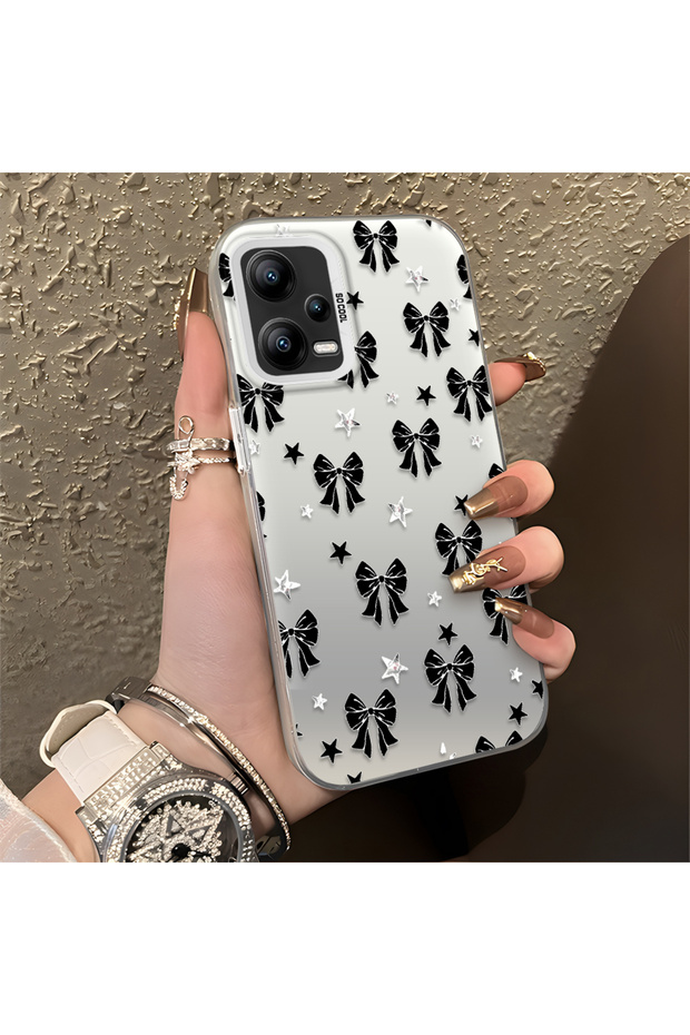 Redmi Note 12 5g Compatible Stylish Black Bow Full Print Case, Non-Slip Edge, Anti-Fingerprint