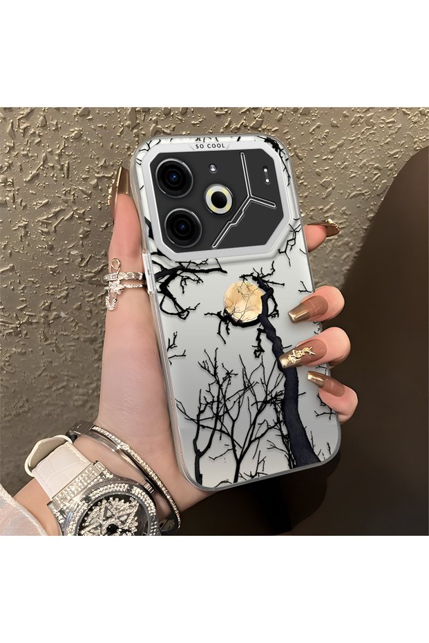 Tecno Pova 6/Pova 6 Pro 5g Compatible Dry Tree and Full Moon Art Case, Shock-Absorbing Structure