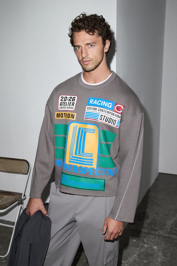 Levinson Men's Long Sleeve Printed Gray Sweatshirt