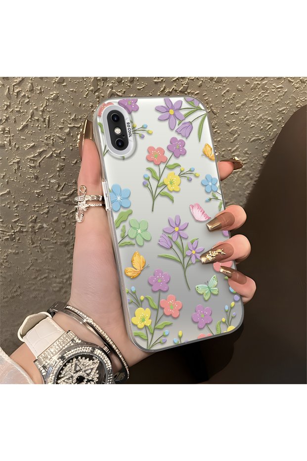 iPhone XS Max Compatible Colorful Flower and Butterfly Case, Shock Absorbing Structure, Matte Texture