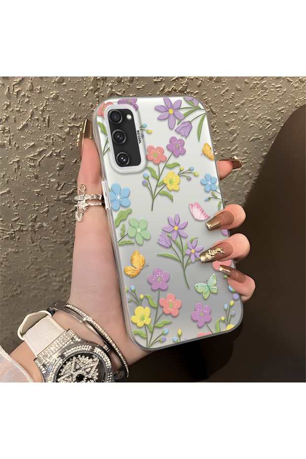 Samsung Galaxy S20 Fe 4G/5G Compatible Colorful Flower and Butterfly Case, Shock Absorbing Structure, Matte Texture