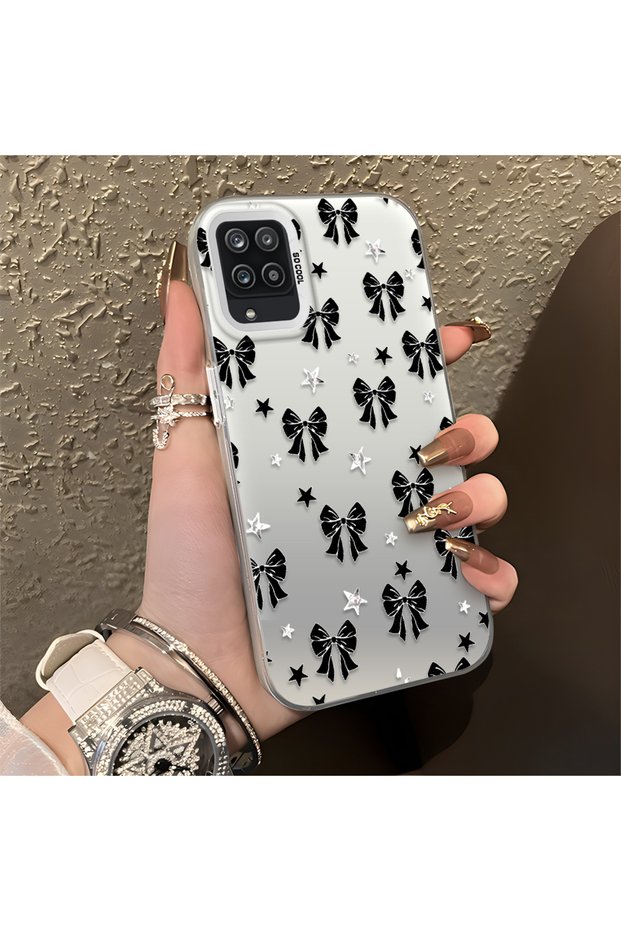Samsung Galaxy A12/M12 Compatible Stylish Black Bow Full Print Case, Non-Slip Edge, Anti-Fingerprint
