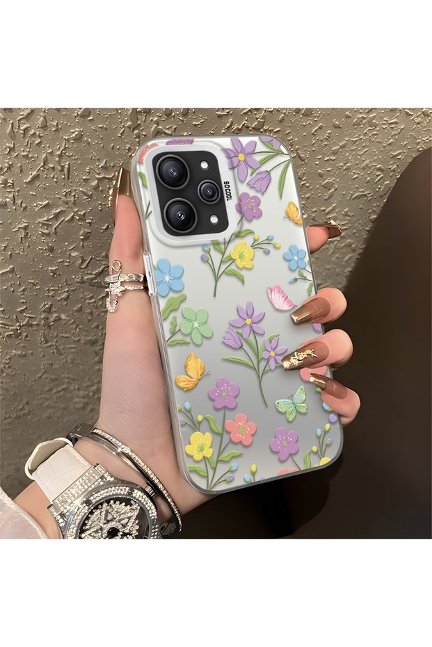 Redmi 12 4G/5G Compatible Colorful Flower and Butterfly Case, Shock Absorbing Structure, Matte Texture