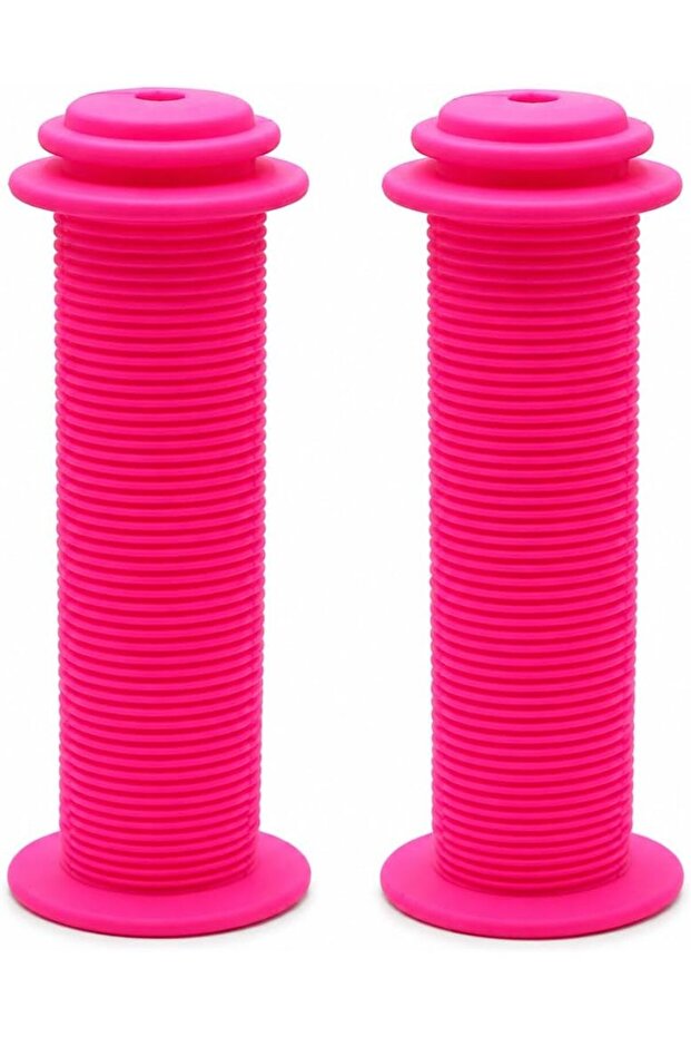 Bicycle Handlebar Grips, Pink Ribbed Rubber Bike Handle Grips, Anti-Slip Comfortable Replacement Grips for Kids Bikes & Bicycles, 1 Pair