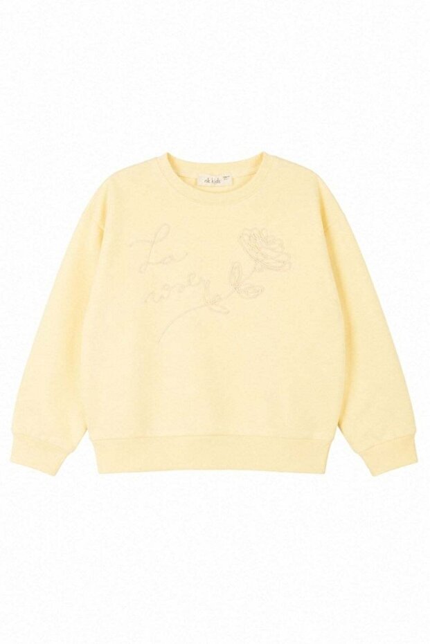 Girl's 4-8 Years Old Floral Motif Sweatshirt Yellow
