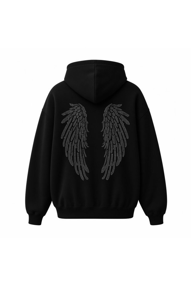 Women's Stoned Hooded Oversize Three-Thread Fleece Sweatshirt
