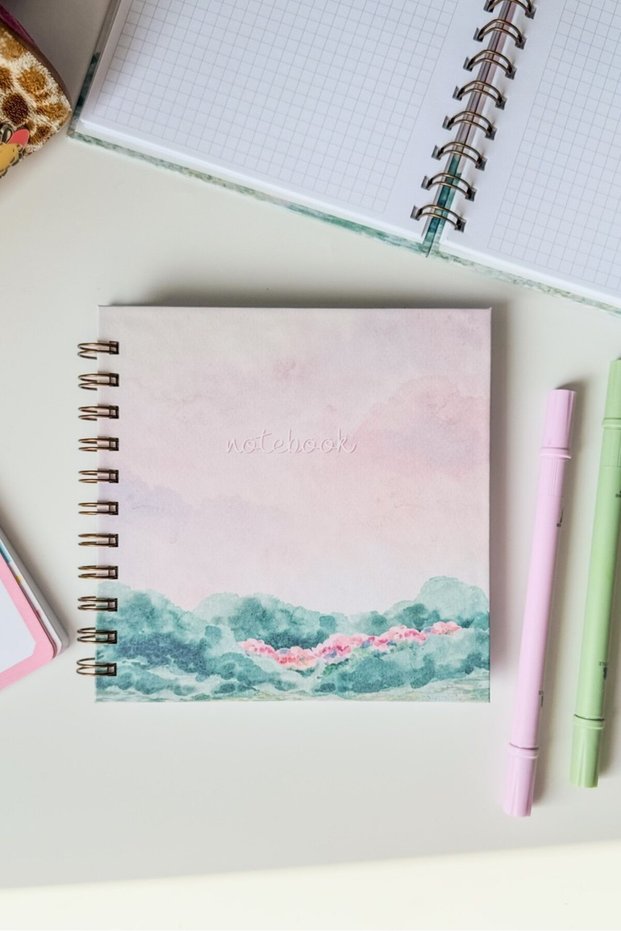 15X15 cm Square Copper Spiral Checkered Notepad / School Notebook Pastel Dreams