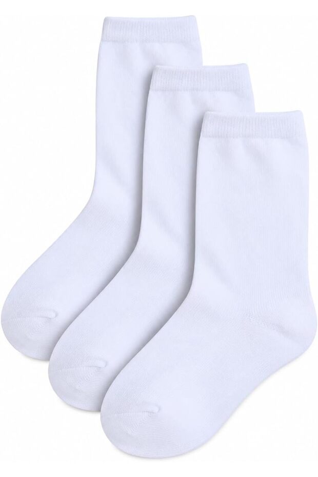 Kids Plain Crew School Socks 3 Pack, Soft Cotton Blend