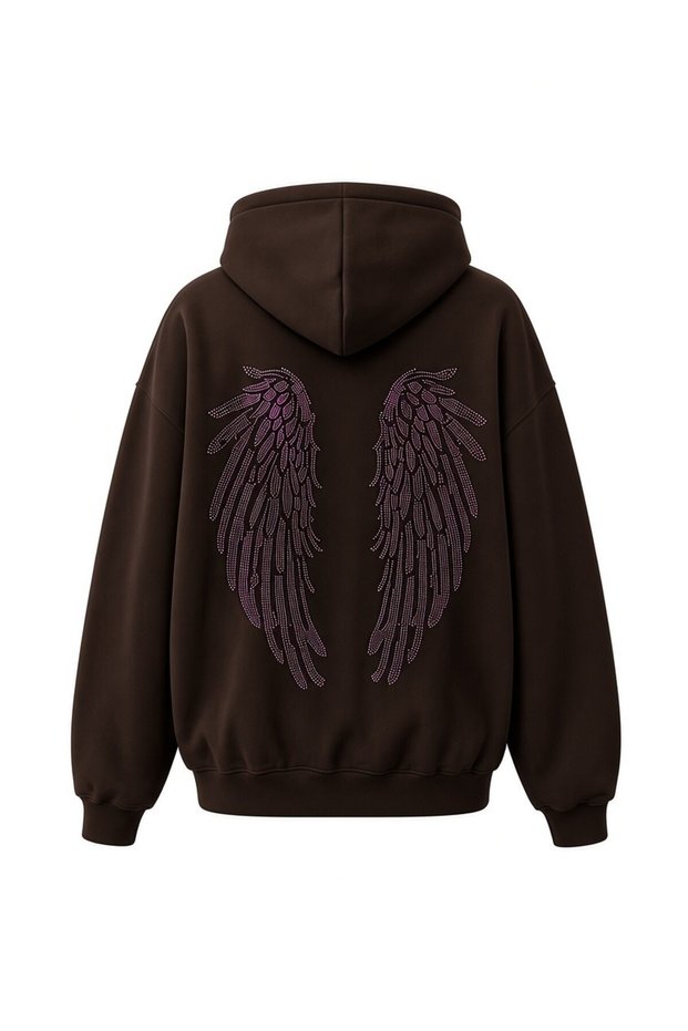 Women's Stoned Hooded Oversize Three-Thread Fleece Sweatshirt