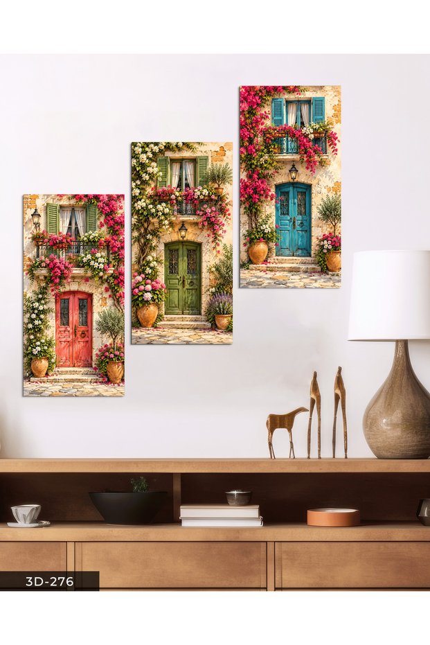 Floral Colorful Door and Window 3-Piece Mdf Table