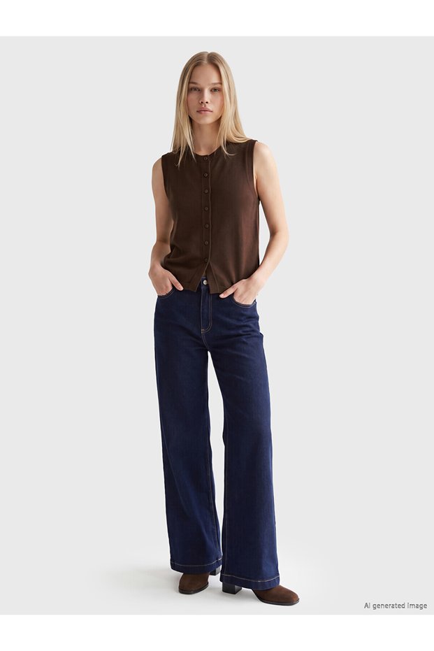 Two Mt Shop Quality Lcw Vision Brown Knitwear Plain Women's Vest