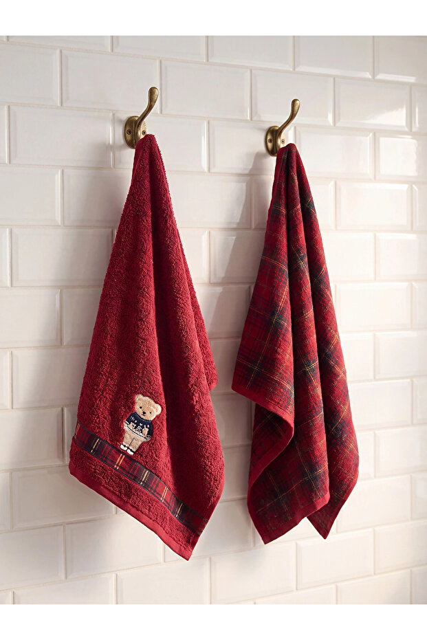 Lcw Home Red 2-Piece Embroidered Hand Towel 30X50 cm