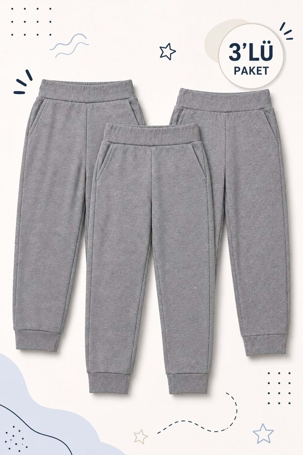 Boy's Seasonal Cotton 3-Piece Set Sweatpants M00839 Gray