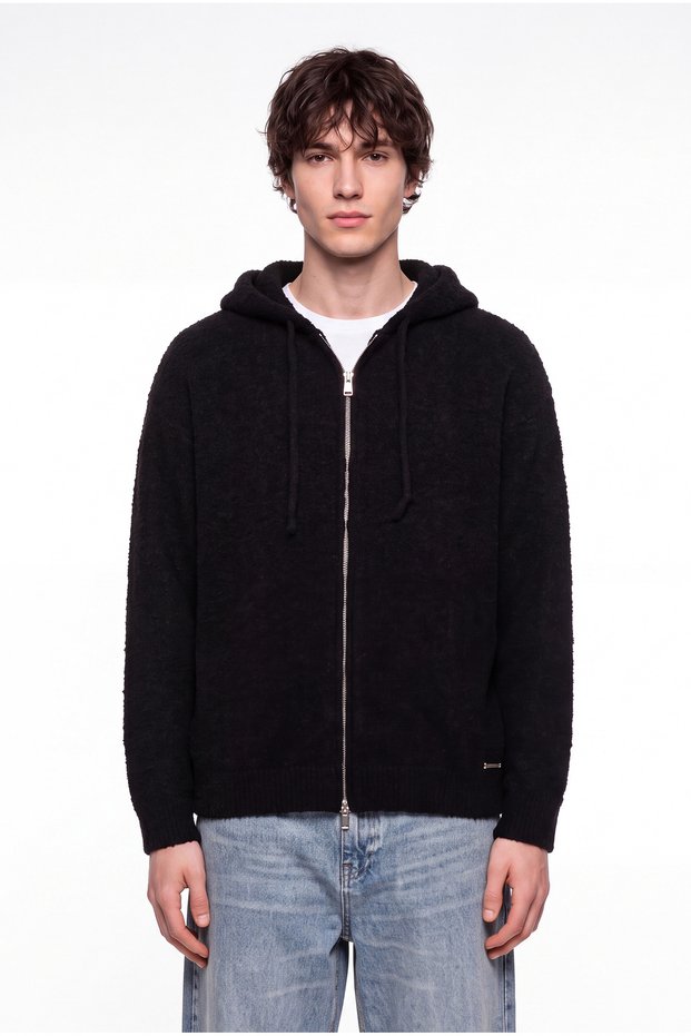 Men's Hooded Zippered Knitwear Black