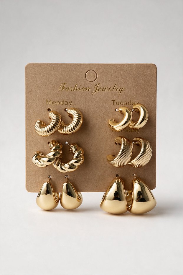 6 Pairs Gold Color Hoop Earrings Set Women's Multiple Hoop Earrings Models