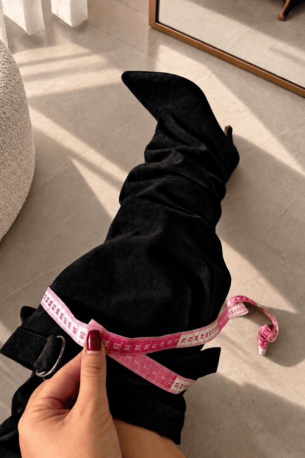 Baller Black Suede Women's Heeled Boots with Adjustable Buckle Detail