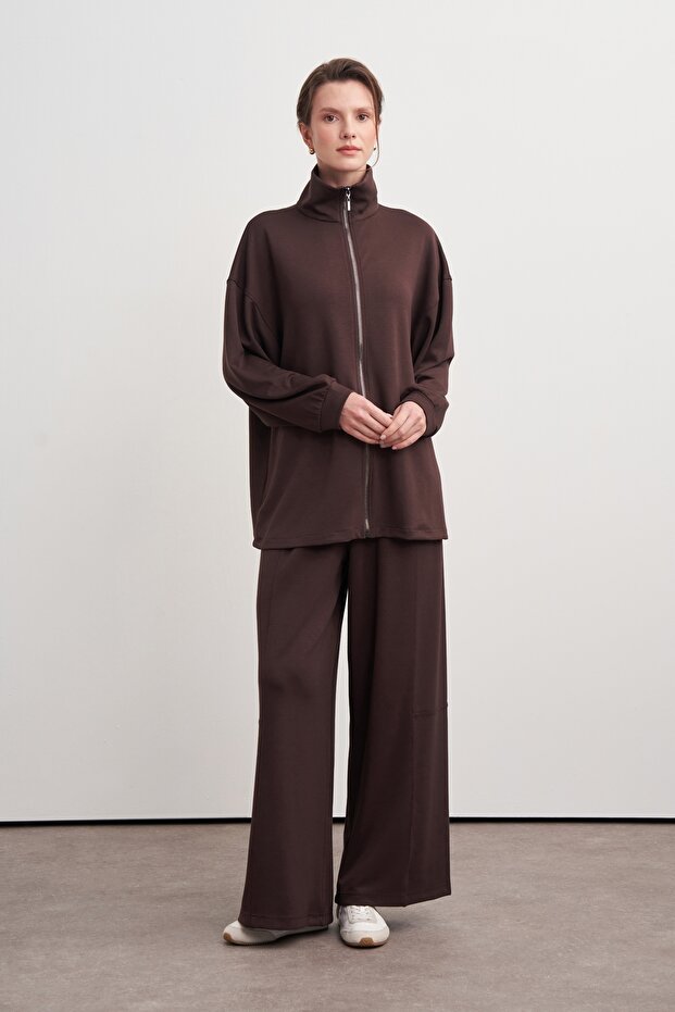 Women's Belted Sweat Pants Set Brown