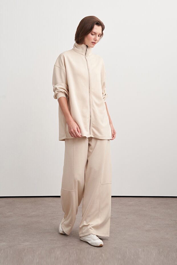 Women's Belted Sweat Pants Set Beige