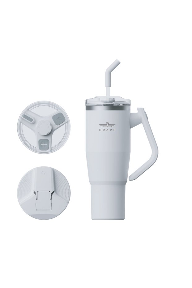 Temp Guard Vacuum Insulated Travel Mug – 180° Rotating Handle Tumbler, 24H Cold & 12H Hot, 1200ml - White