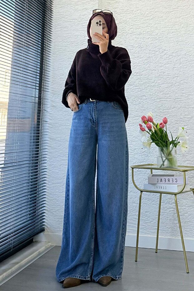 Premium Lyocell Denim Palazzo Trousers - Blue