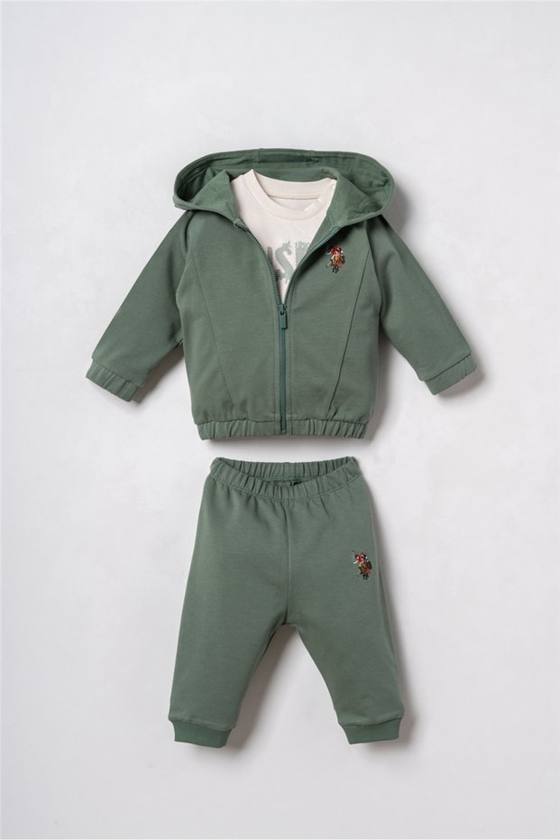 Baby Boy Embroidered Green Cardigan Tracksuit Set 6-36 Months Green